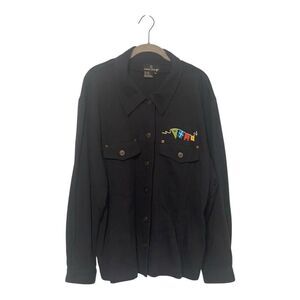 Carole Little embroidered flag long sleeve navy blue jacket size 2X